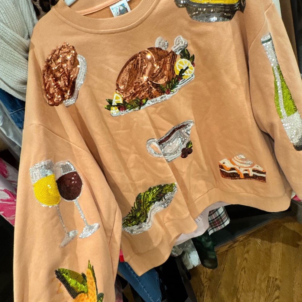 Queen of Sparkles Thanksgiving Sequin Embellished Sweatshirt. Worn once